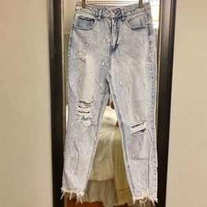 Women’s TINSELTOWN Distressed Lightening Bolt Jeans